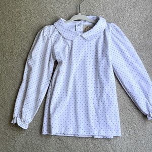 The Beaufort Bonnet Company Pink dot Peter Pan collar long sleeve blouse.